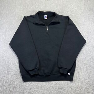 VINTAGE Russell Athletic Sweatshirt Mens XL Black Quarter Zip Fleece Blank 90s